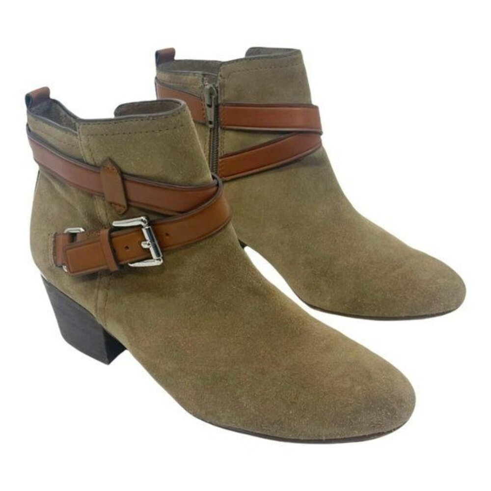 Coach Pauline Tan Nubuck Leather Ankle Buckle Strap Heeled Boots Size 6